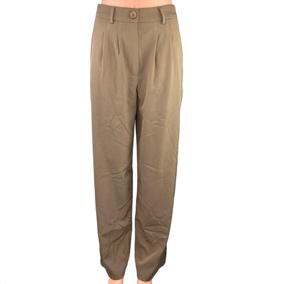 Princess Polly Women's Brown High Rise Front Pleated Wide Leg Dress Pants Size 4 - Picture 1 of 5